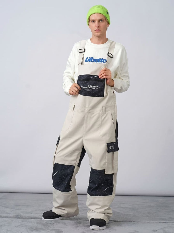 Men's Nandn Cargo Pocket Colorblock Snowboard Bibs Snow Pants