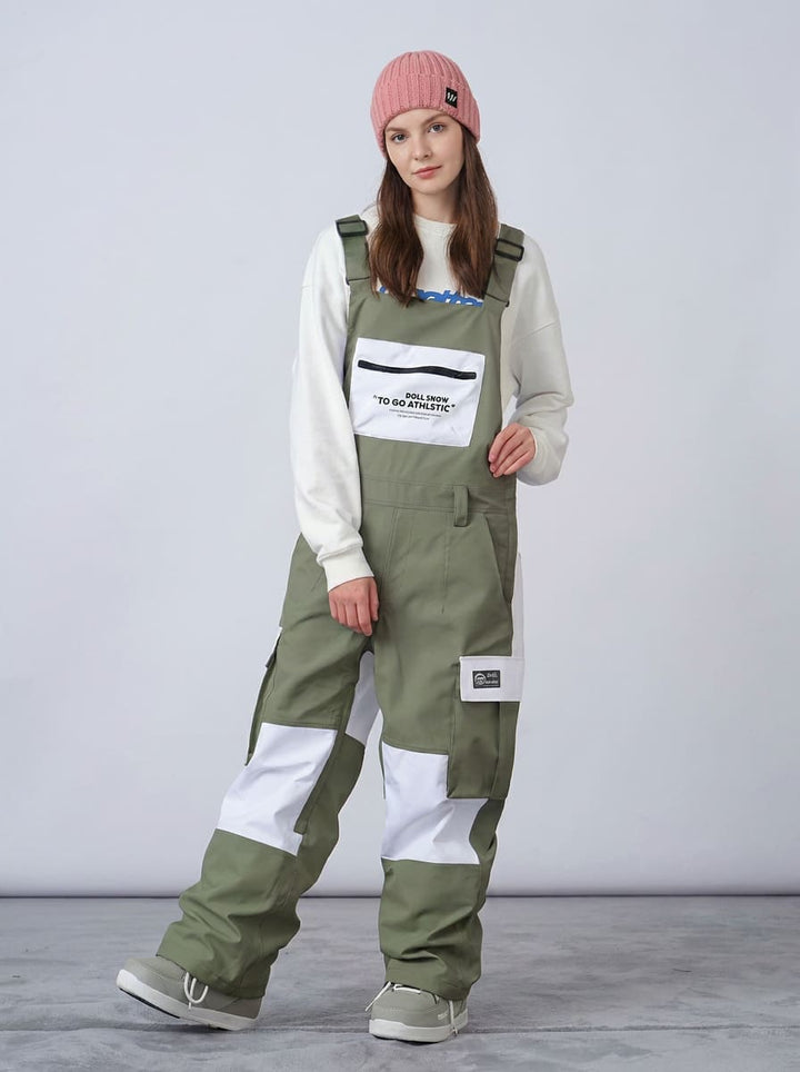 Women's Nandn Cargo Pocket Colorblock Snowboard Bibs Snow Pants