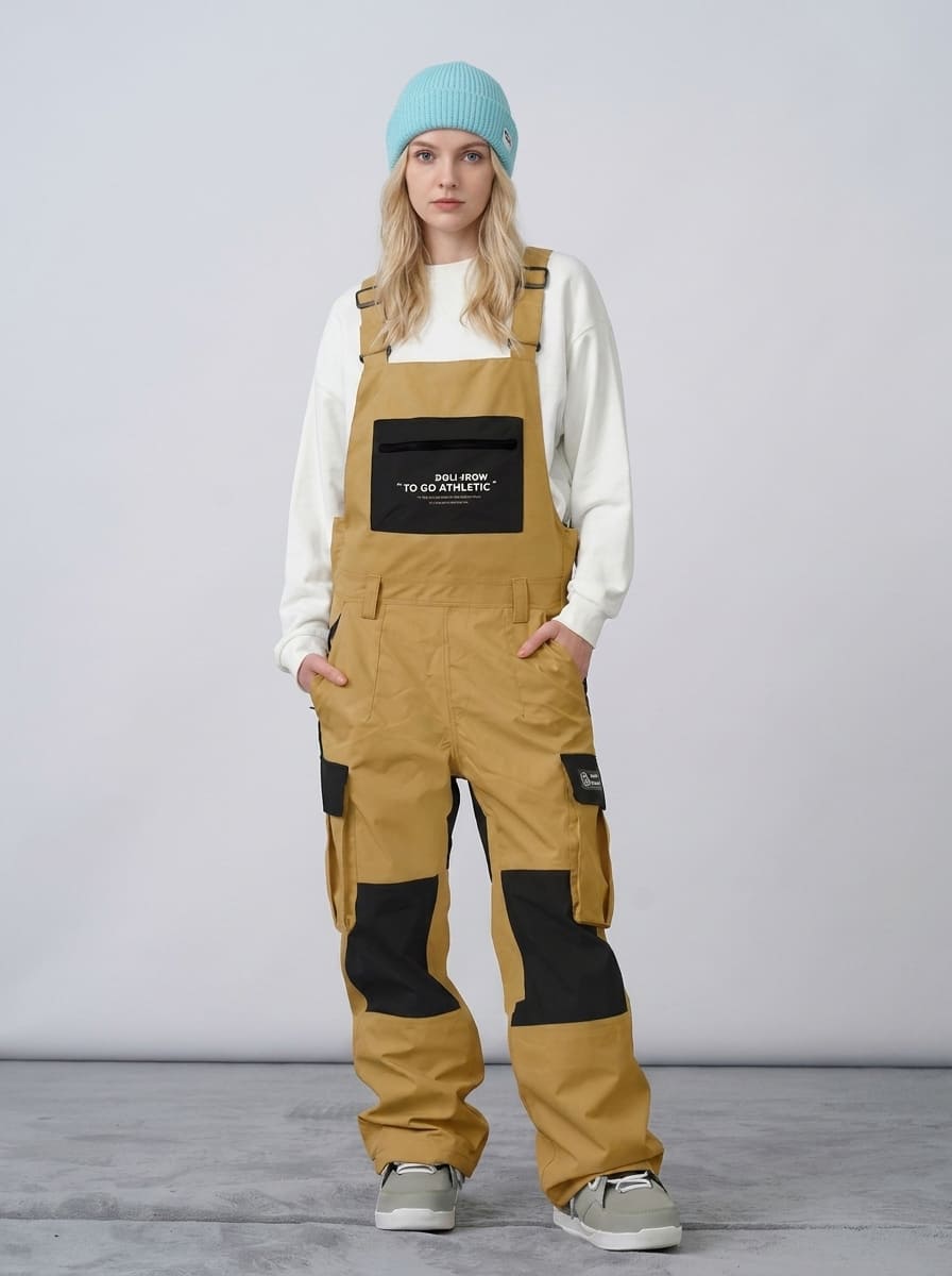 Men's Nandn Cargo Pocket Colorblock Snowboard Bibs Snow Pants