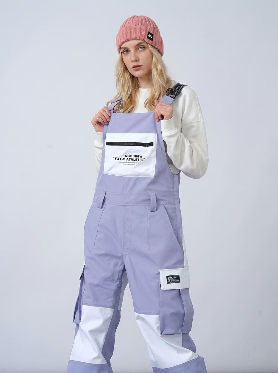 Women's Nandn Cargo Pocket Colorblock Snowboard Bibs Snow Pants