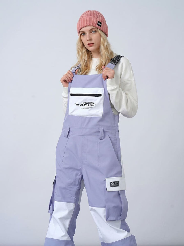 Women's Nandn Cargo Pocket Colorblock Snowboard Bibs Snow Pants
