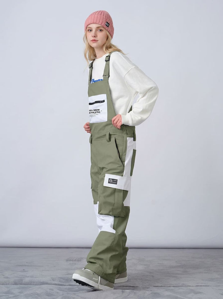 Men's Nandn Cargo Pocket Colorblock Snowboard Bibs Snow Pants