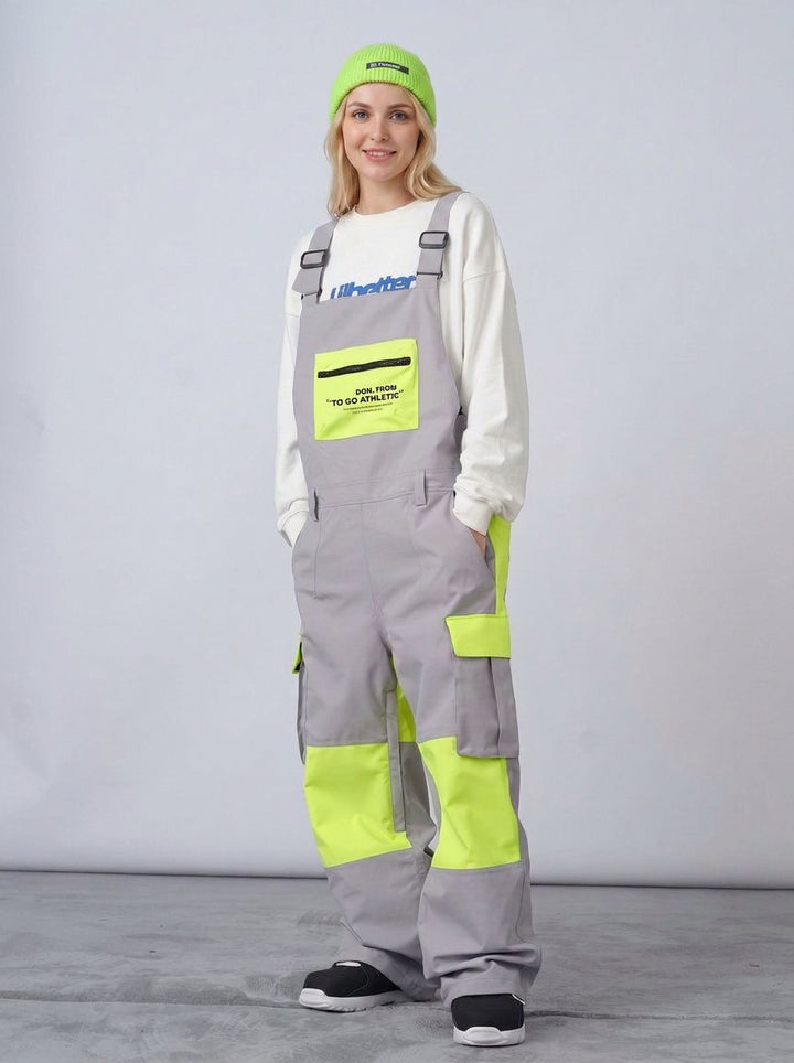 Men's Nandn Cargo Pocket Colorblock Snowboard Bibs Snow Pants