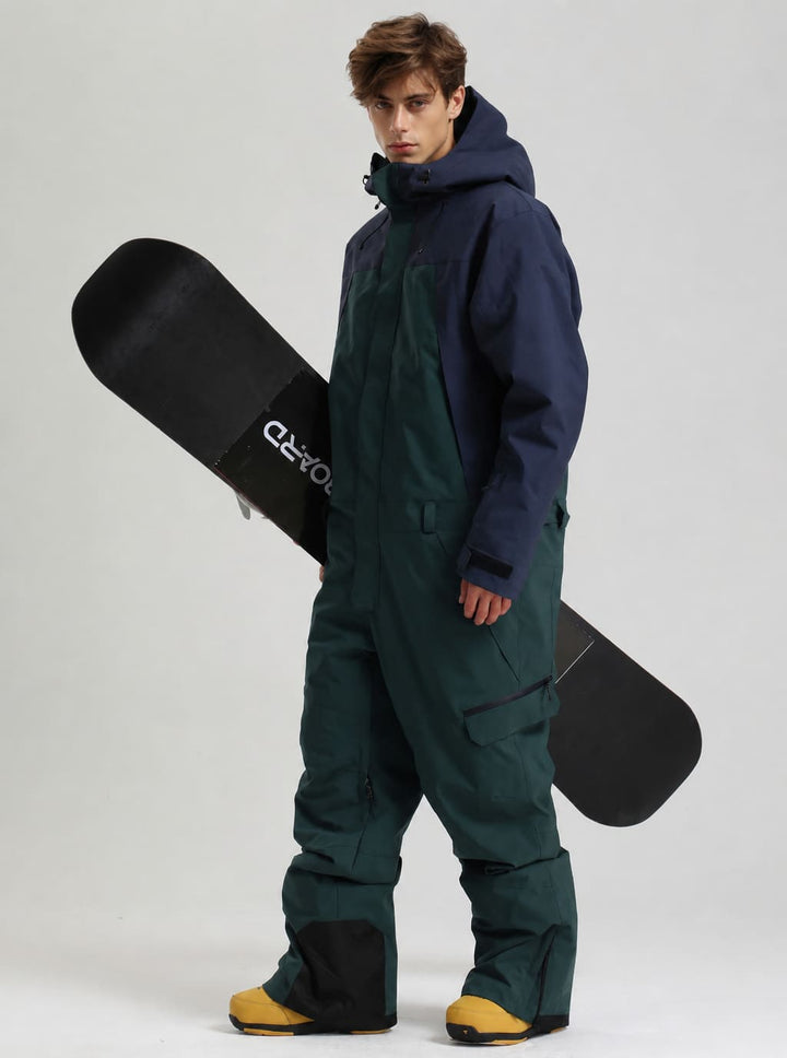 Men's Black & Pine Green All-Weather Cargo Utility Baggy One-Piece Ski Suit