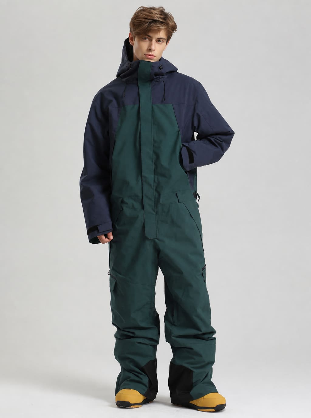 Men's Black & Pine Green All-Weather Cargo Utility Baggy One-Piece Ski Suit