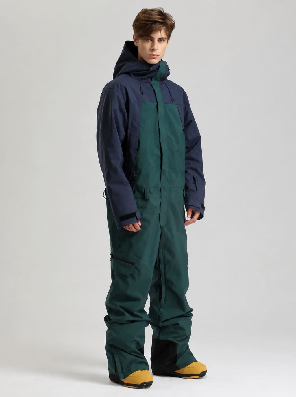 Men's Black & Pine Green All-Weather Cargo Utility Baggy One-Piece Ski Suit