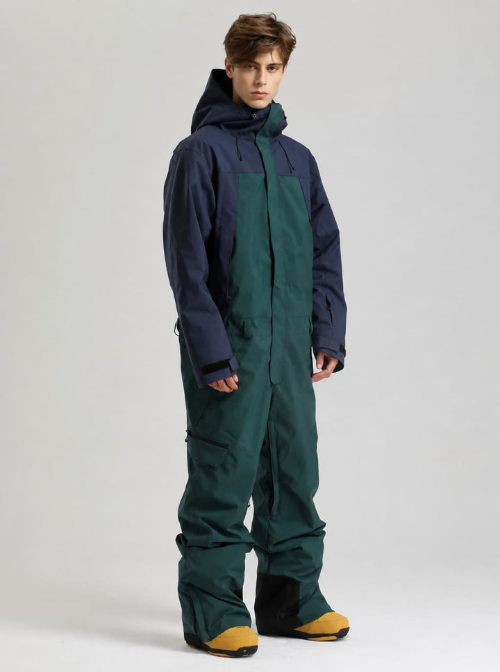 Men's Black & Pine Green All-Weather Cargo Utility Baggy One-Piece Ski Suit