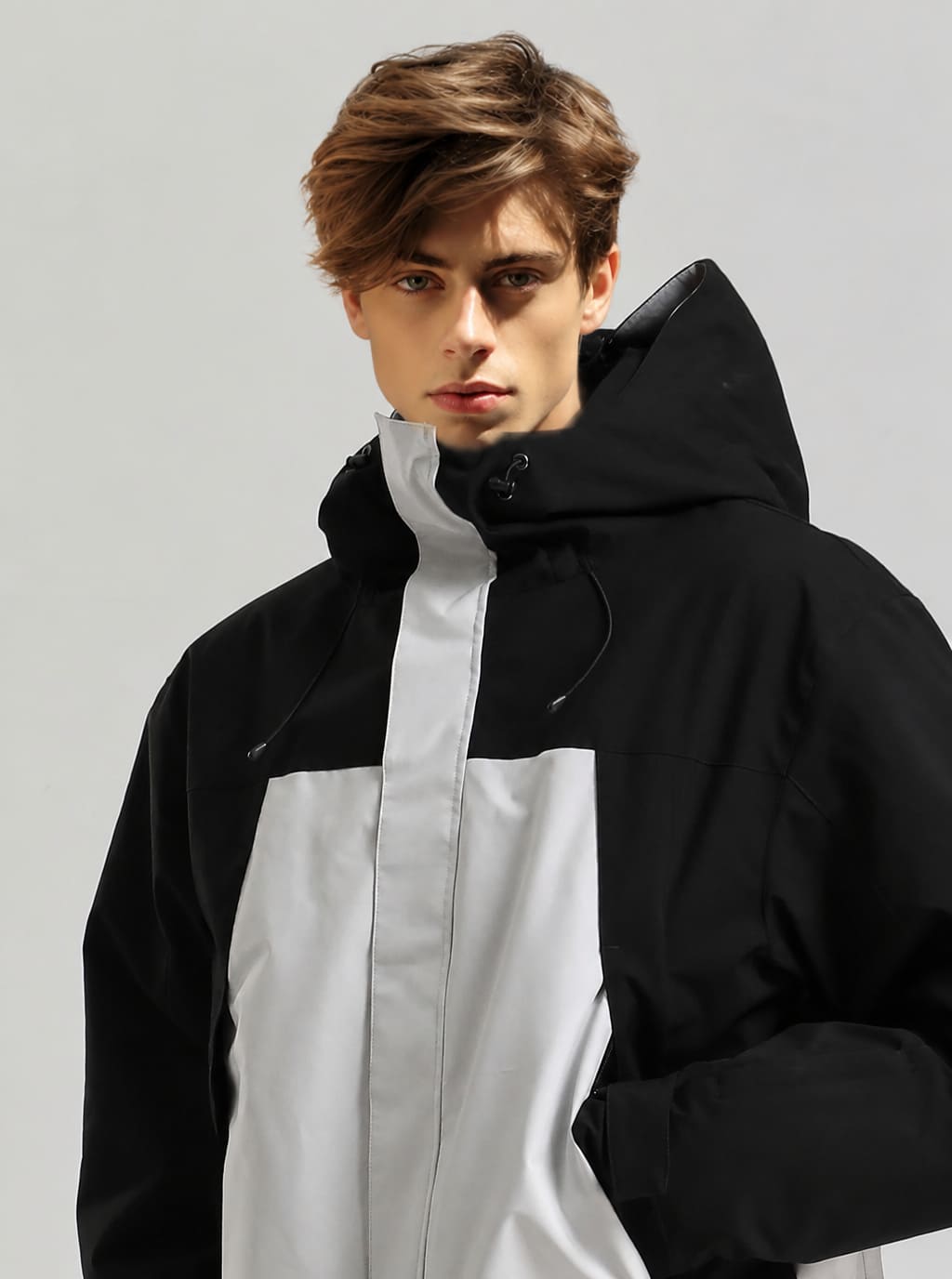 Men's Black & White Waterproof Two-Tone Utility Relaxed One-Piece Ski Suit