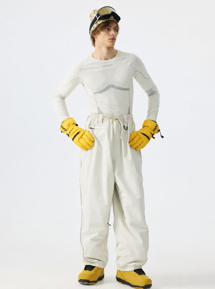Men's Off-White Insulated Reflective-Trim Loose Drawstring Snow Pants