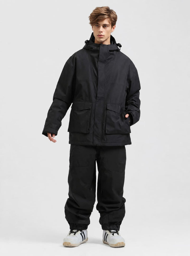 Men's Stealth Black Rugged Abrasion-Resistant Thermal Softshell Snow Jacket
