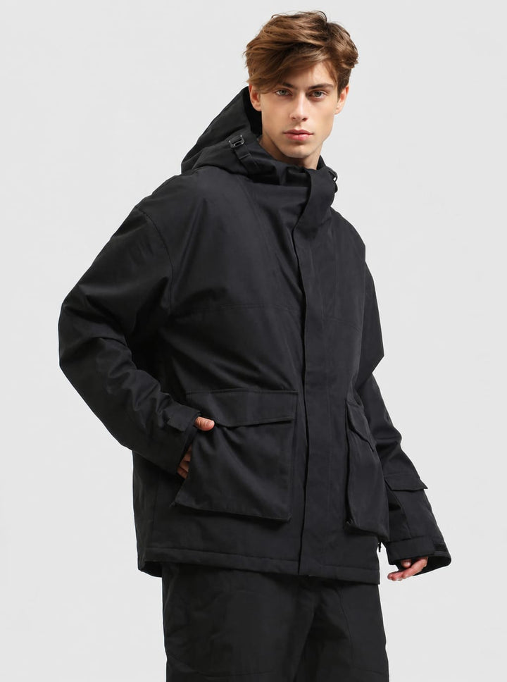 Men's Stealth Black Rugged Abrasion-Resistant Thermal Softshell Snow Jacket
