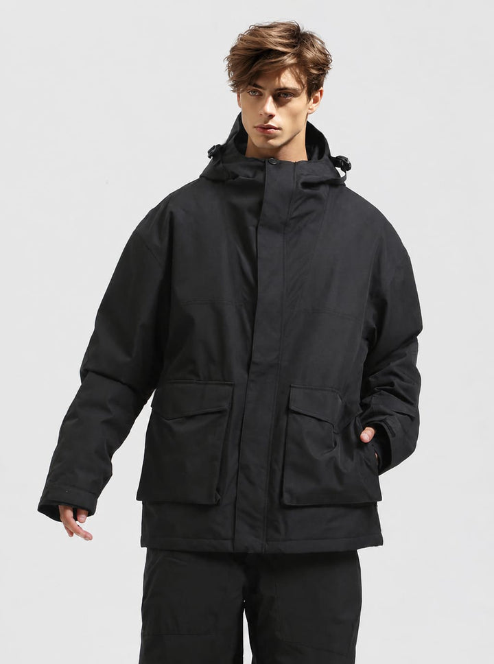 Men's Stealth Black Rugged Abrasion-Resistant Thermal Softshell Snow Jacket