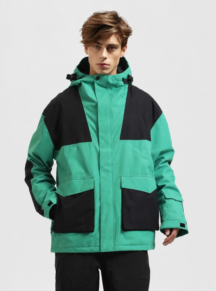 Men's Green & Black Heavy-Duty Abrasion-Resistant Hooded Technical Snow Jacket