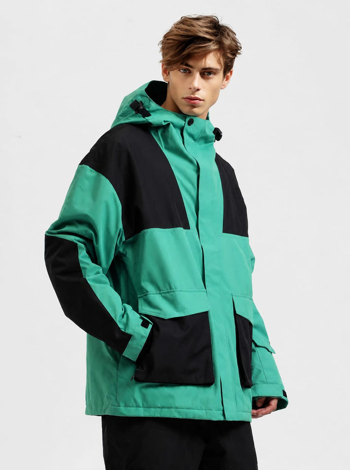 Men's Green & Black Heavy-Duty Abrasion-Resistant Hooded Technical Snow Jacket