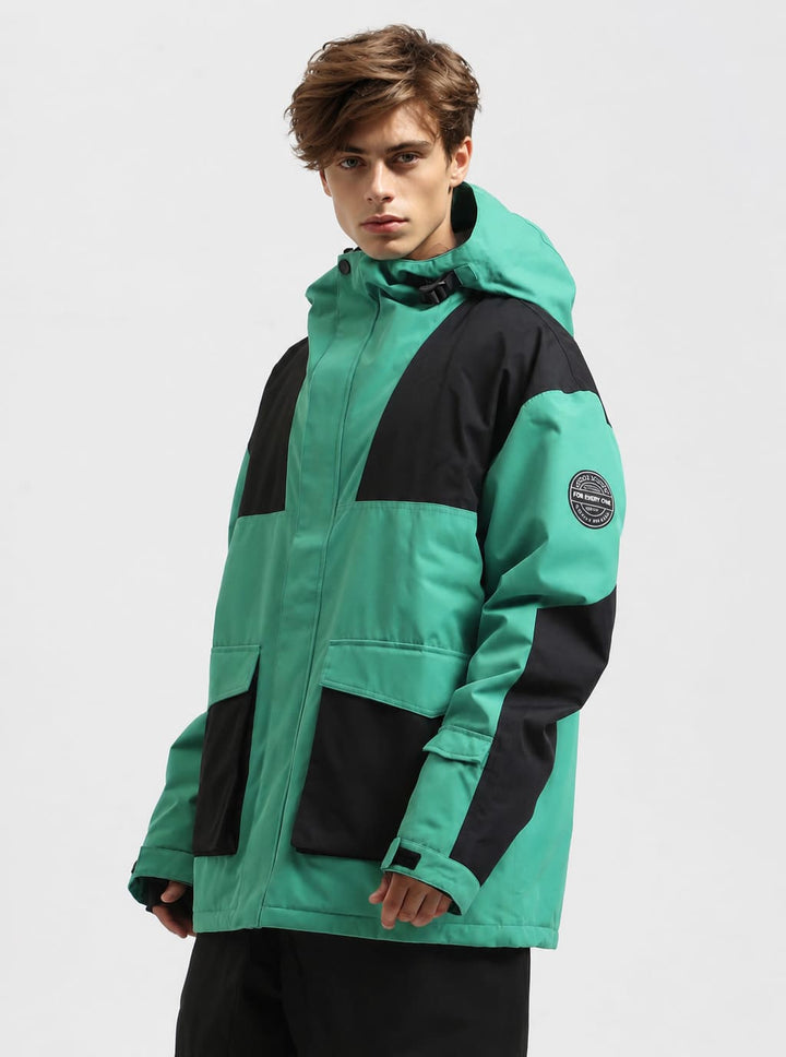 Men's Green & Black Heavy-Duty Abrasion-Resistant Hooded Technical Snow Jacket