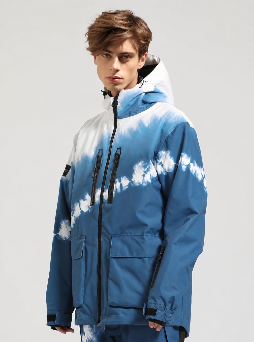 Men's Cream Beige Fully Seam-Sealed Dual-Zipper Waterproof Snow Jacket