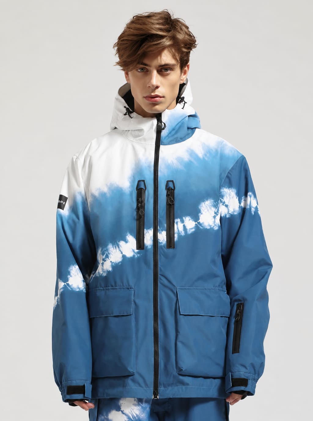 Men's Cream Beige Fully Seam-Sealed Dual-Zipper Waterproof Snow Jacket