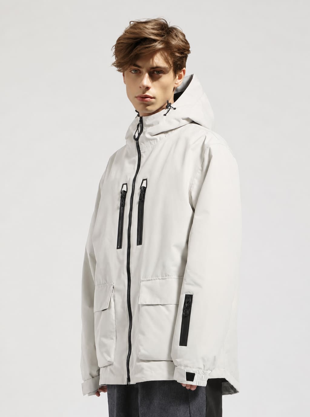 Men's Cream Beige Fully Seam-Sealed Dual-Zipper Waterproof Snow Jacket