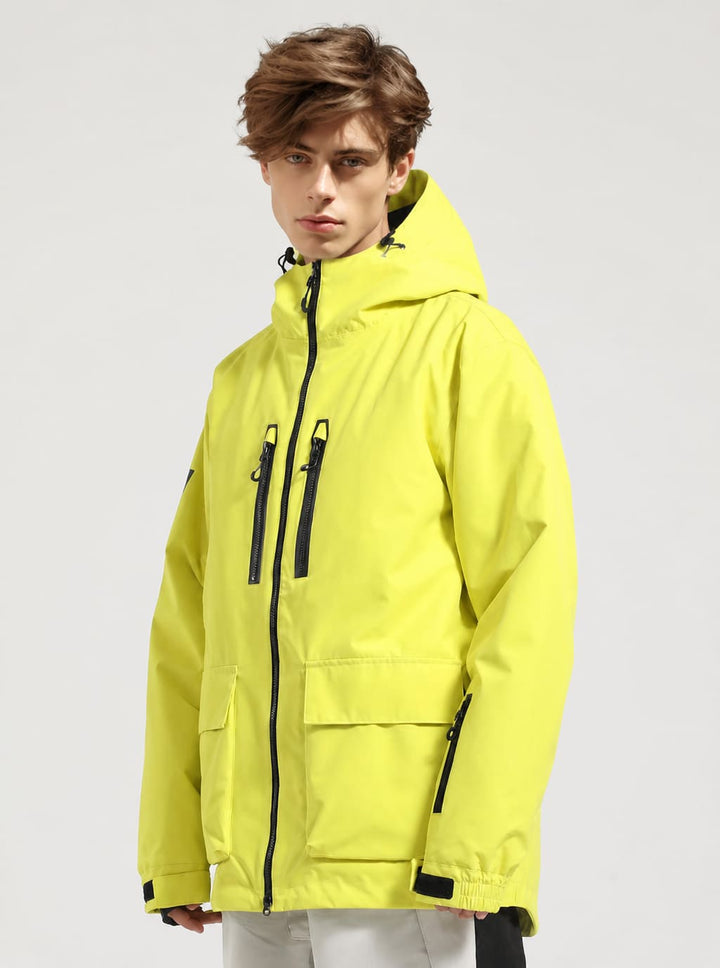 Men's Cream Beige Fully Seam-Sealed Dual-Zipper Waterproof Snow Jacket