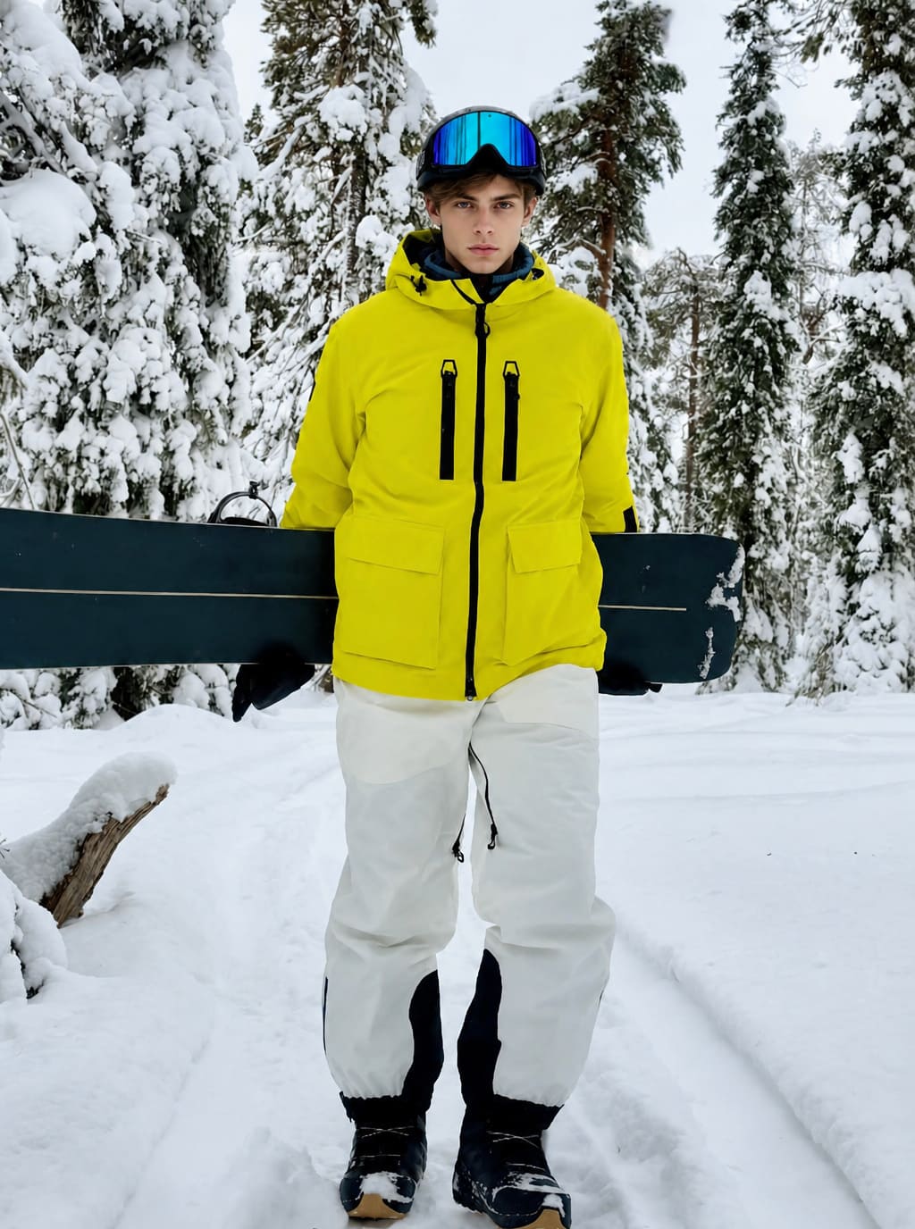 Men's Cream Beige Fully Seam-Sealed Dual-Zipper Waterproof Snow Jacket