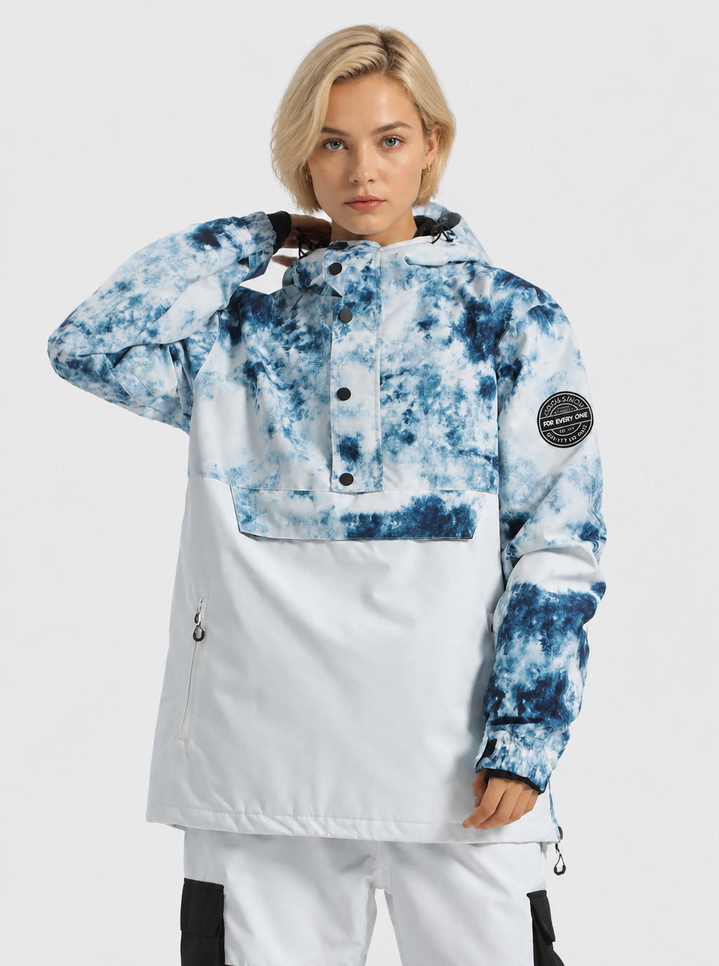 Women's Icy Blue Tie-Dye Waterproof Multi-Snap Pullover Snow Anorak