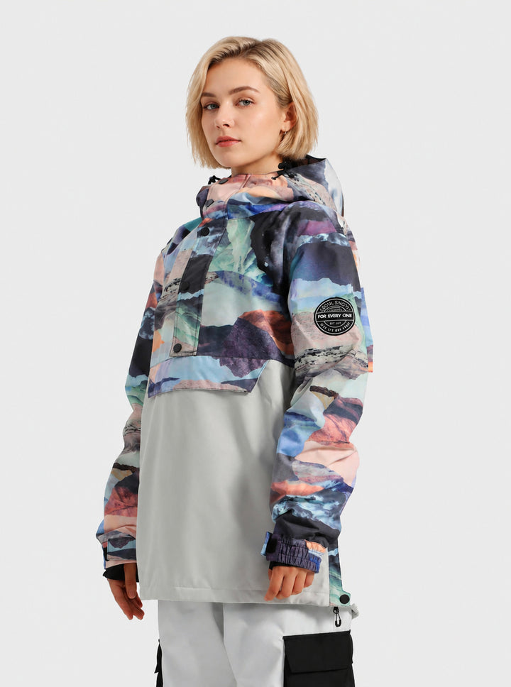 Women's Icy Blue Tie-Dye Waterproof Multi-Snap Pullover Snow Anorak