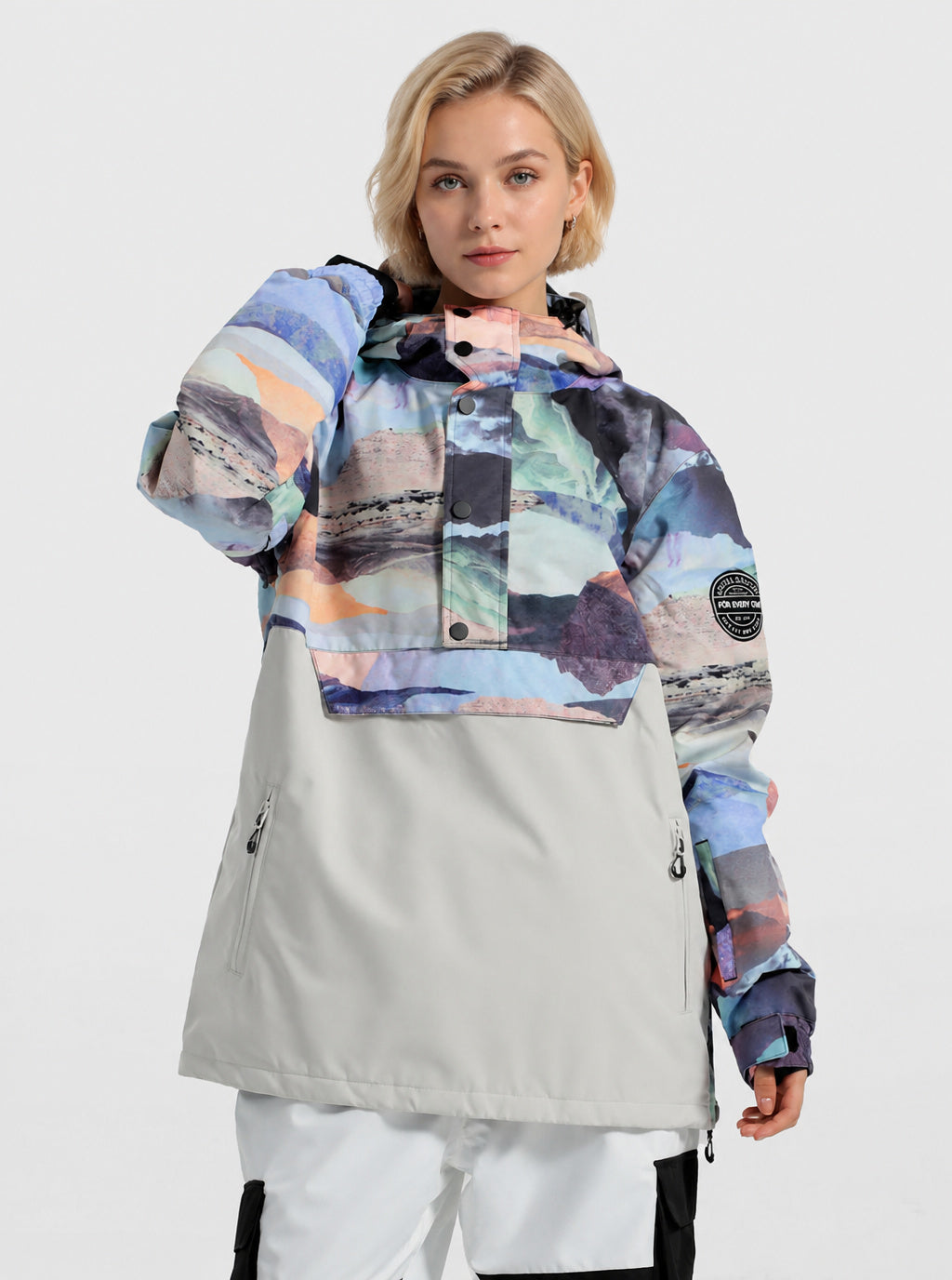 Women's Icy Blue Tie-Dye Waterproof Multi-Snap Pullover Snow Anorak