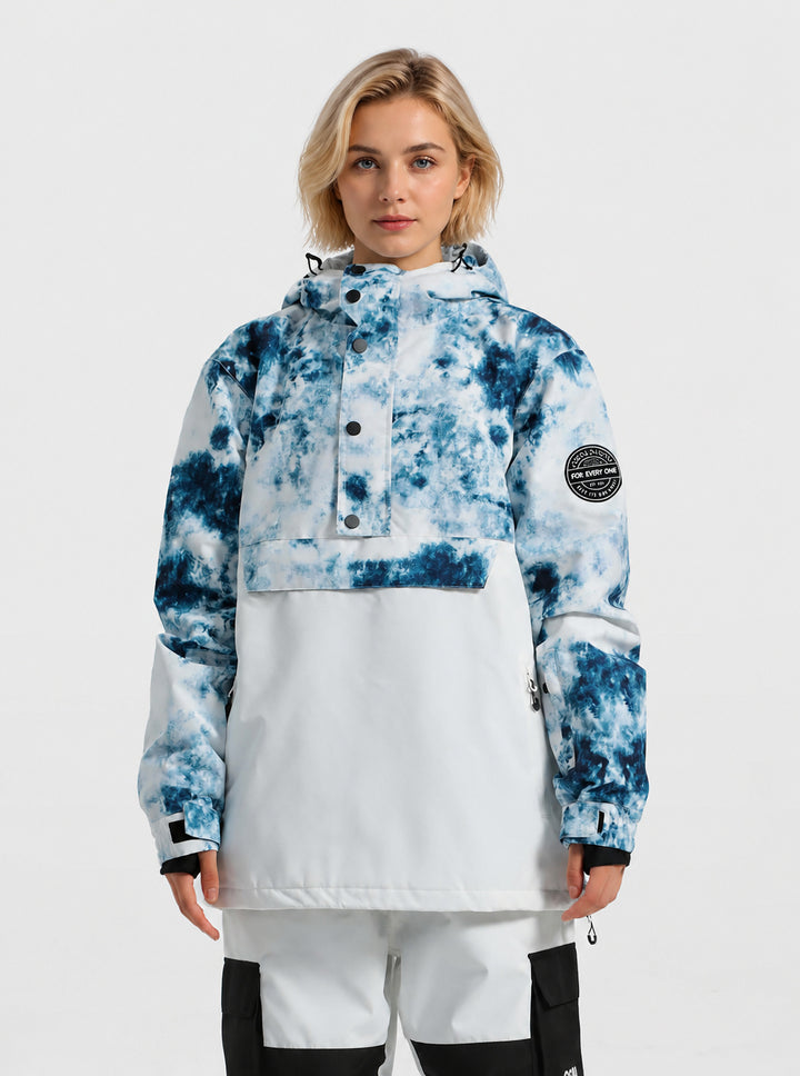 Women's Icy Blue Tie-Dye Waterproof Multi-Snap Pullover Snow Anorak