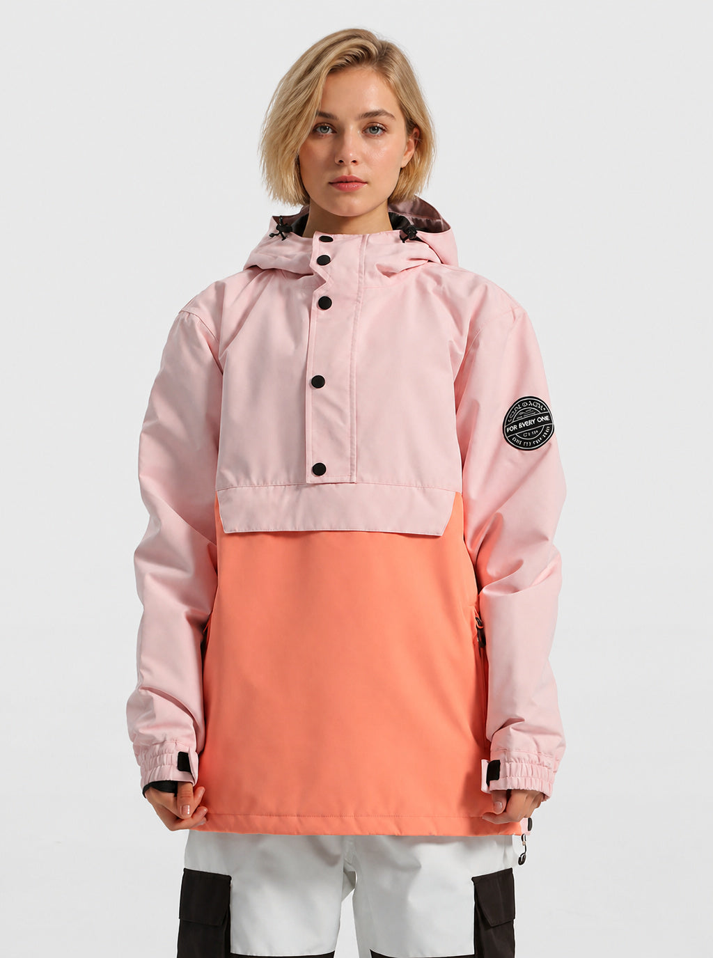 Women's Icy Blue Tie-Dye Waterproof Multi-Snap Pullover Snow Anorak