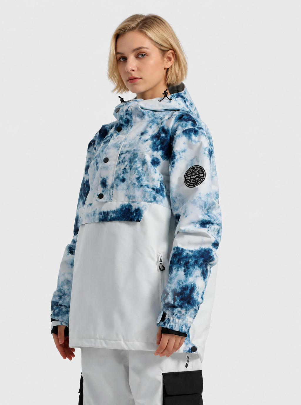 Women's Icy Blue Tie-Dye Waterproof Multi-Snap Pullover Snow Anorak