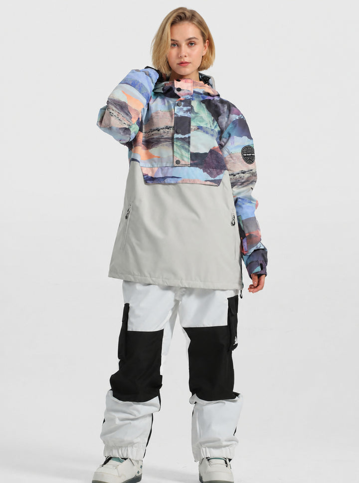 Women's Icy Blue Tie-Dye Waterproof Multi-Snap Pullover Snow Anorak