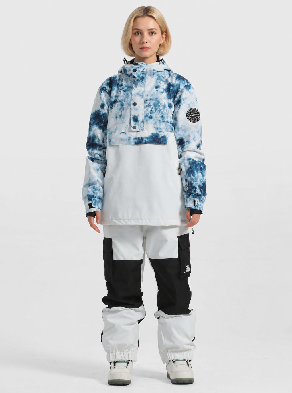Women's Icy Blue Tie-Dye Waterproof Multi-Snap Pullover Snow Anorak