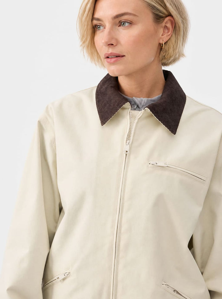 Women's Off-White Corduroy-Collar Boxy Insulated Heavyweight Snow Jacket