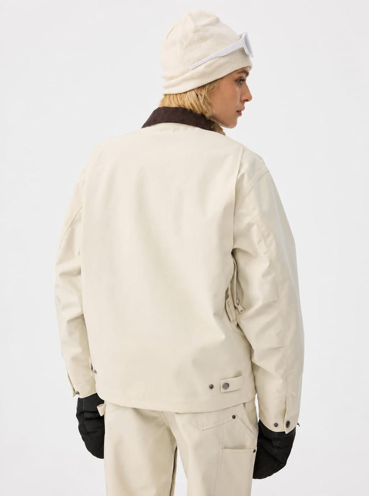Women's Off-White Corduroy-Collar Boxy Insulated Heavyweight Snow Jacket