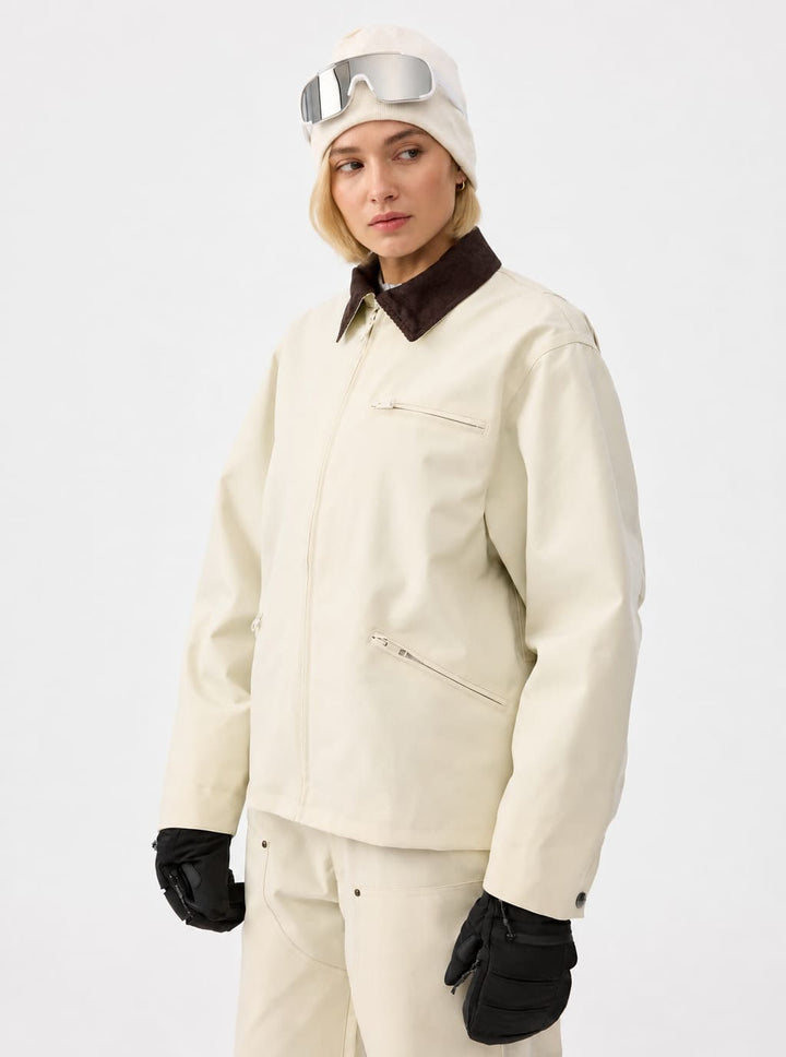 Women's Off-White Corduroy-Collar Boxy Insulated Heavyweight Snow Jacket