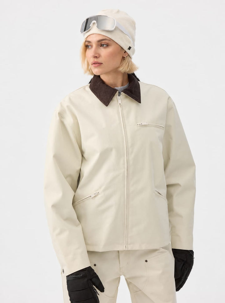 Women's Off-White Corduroy-Collar Boxy Insulated Heavyweight Snow Jacket