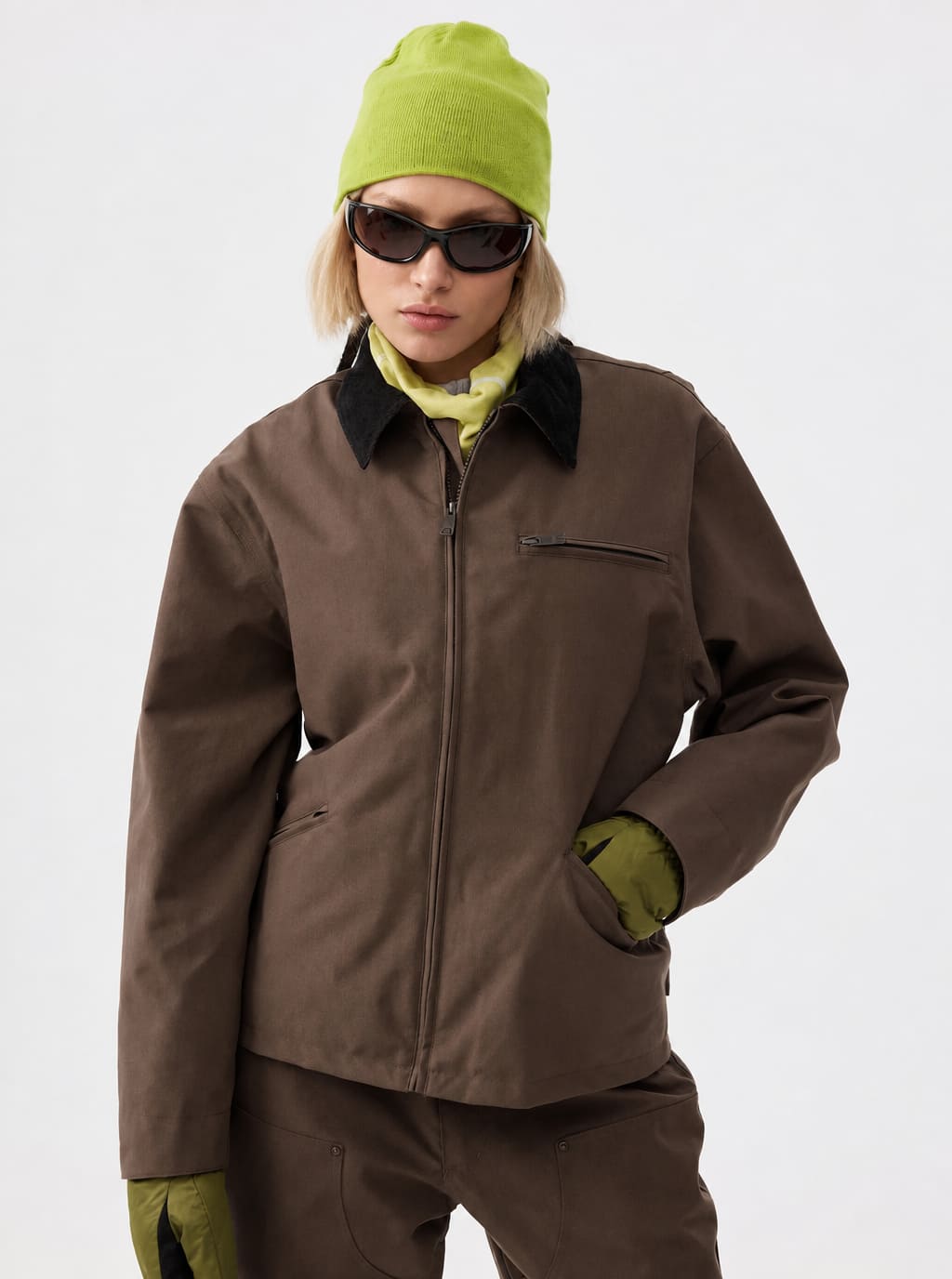 Women's Off-White Corduroy-Collar Boxy Insulated Heavyweight Snow Jacket
