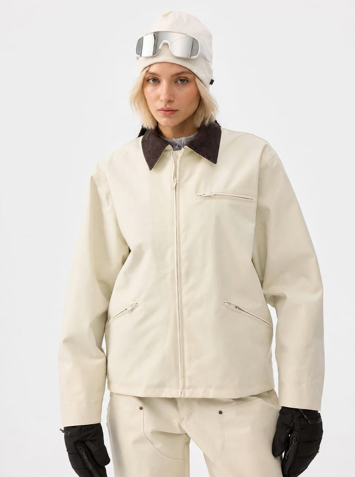 Women's Off-White Corduroy-Collar Boxy Insulated Heavyweight Snow Jacket