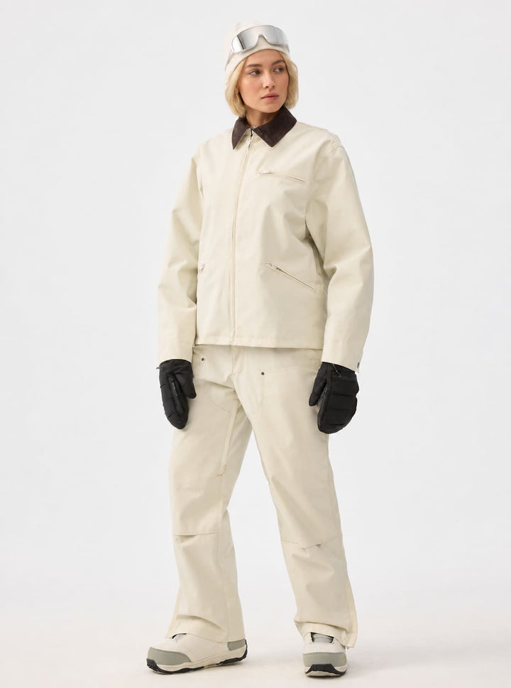 Women's Off-White Corduroy-Collar Boxy Insulated Heavyweight Snow Jacket