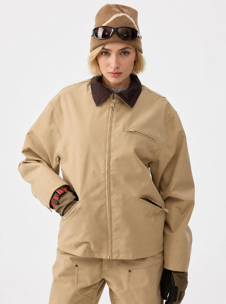 Women's Off-White Corduroy-Collar Boxy Insulated Heavyweight Snow Jacket