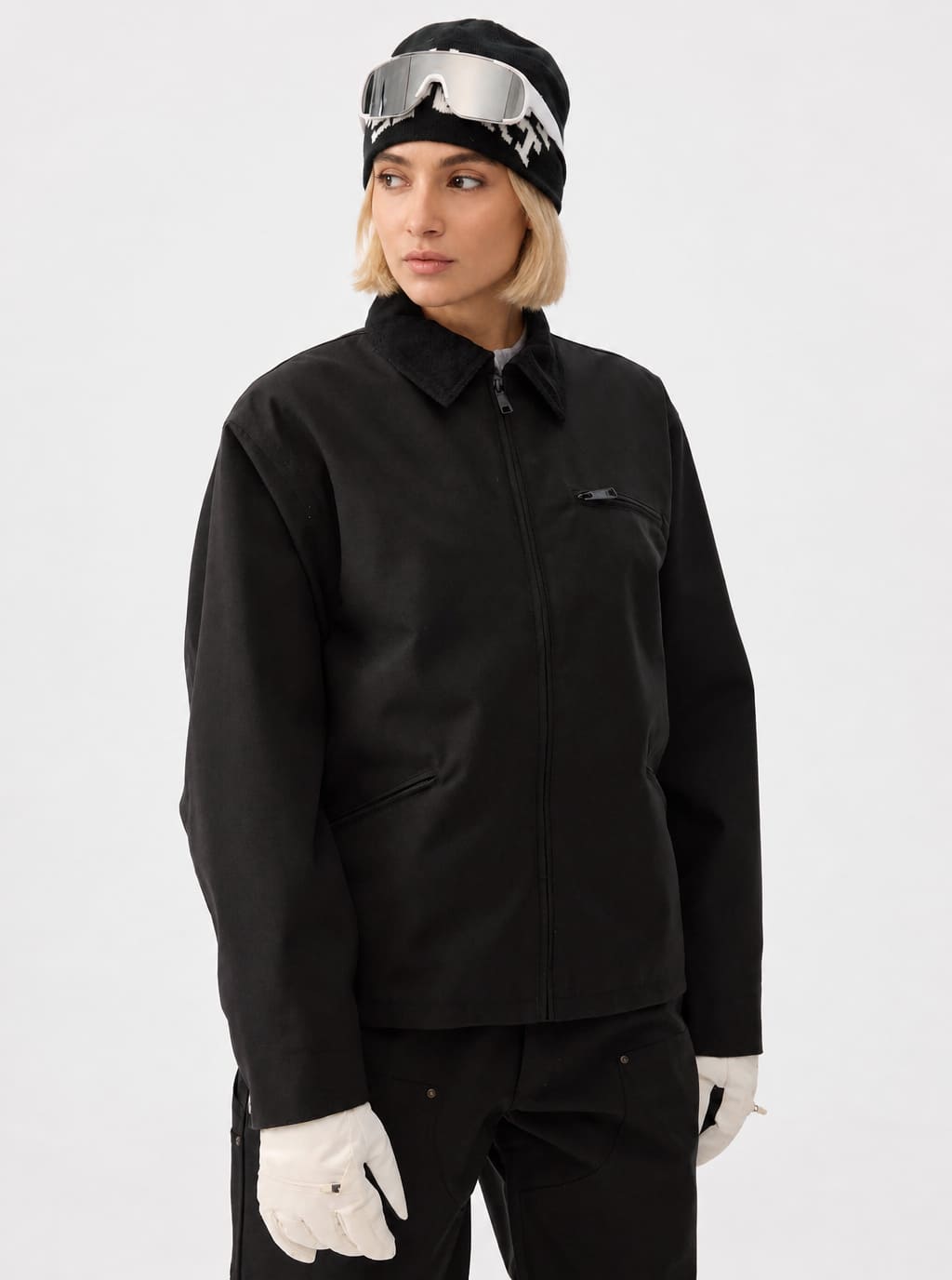Women's Off-White Corduroy-Collar Boxy Insulated Heavyweight Snow Jacket