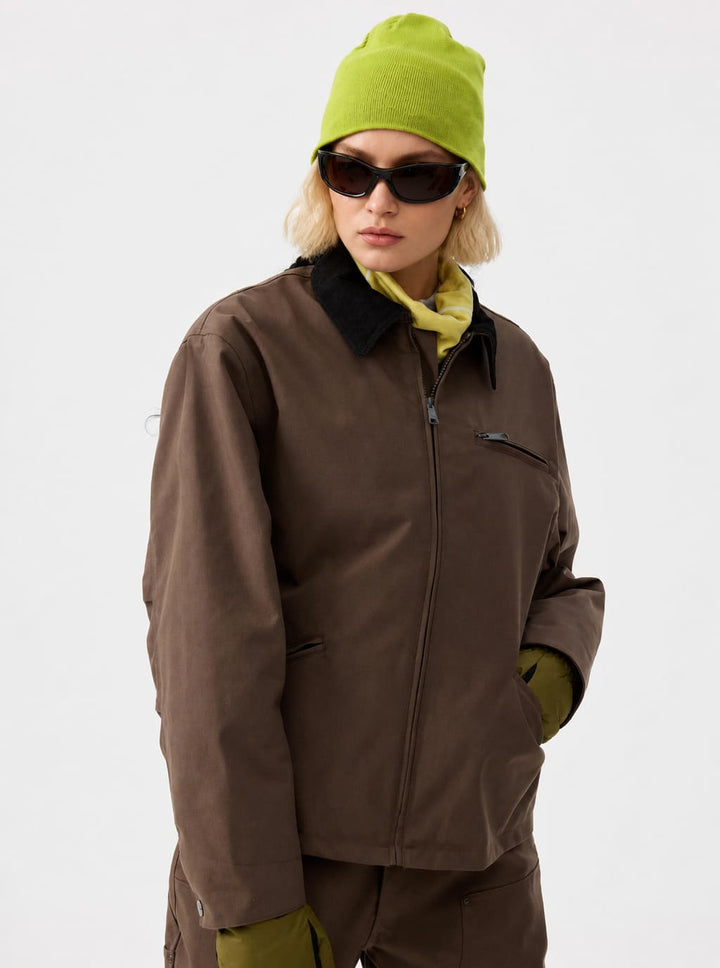 Women's Off-White Corduroy-Collar Boxy Insulated Heavyweight Snow Jacket