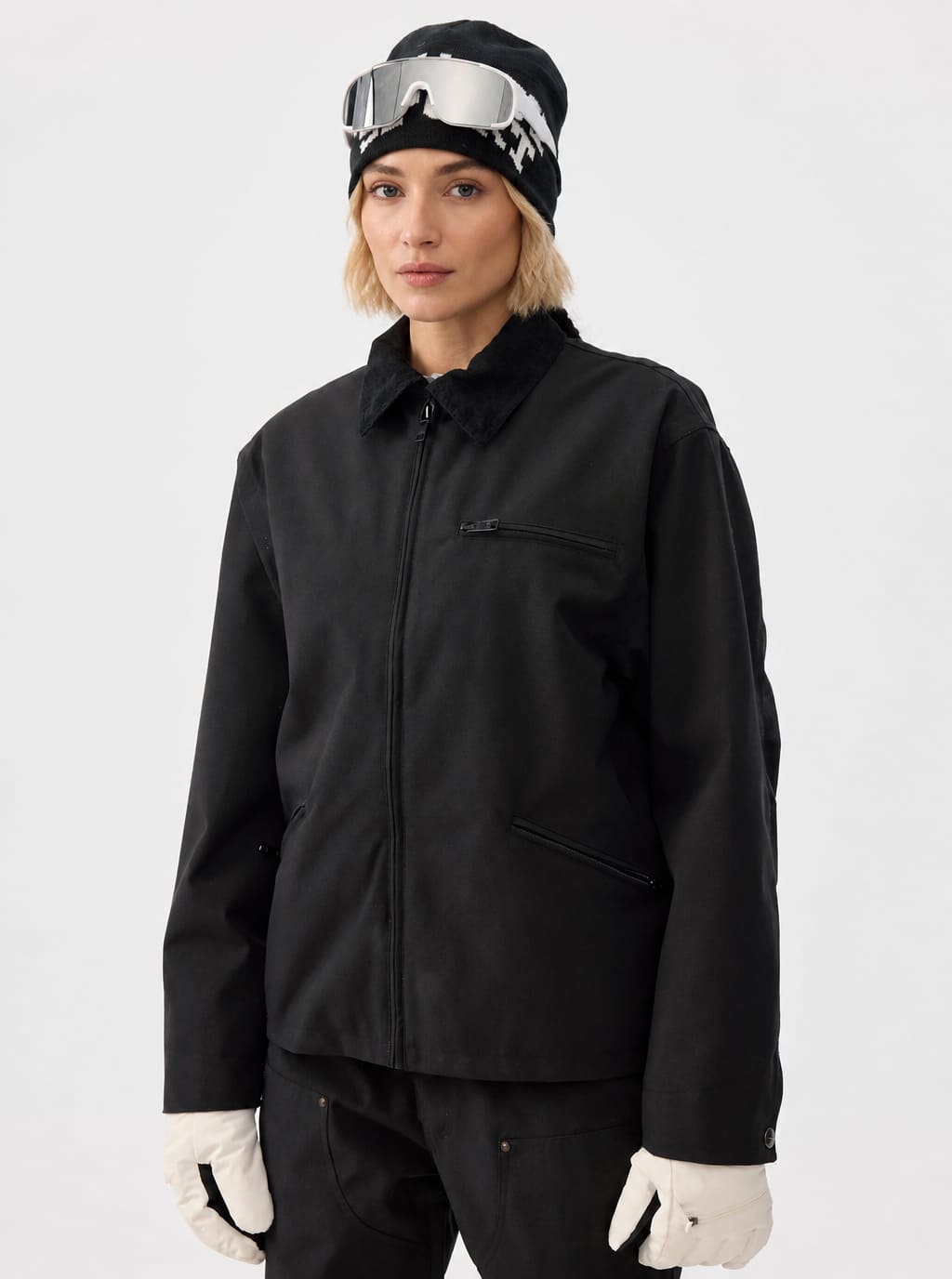 Women's Off-White Corduroy-Collar Boxy Insulated Heavyweight Snow Jacket