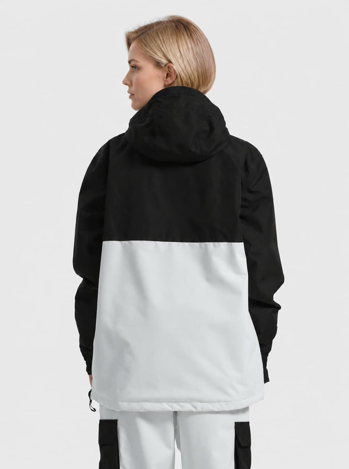 Women's Matte Black Windproof Multi-Snap Flap-Pocket Loose Snow Anorak