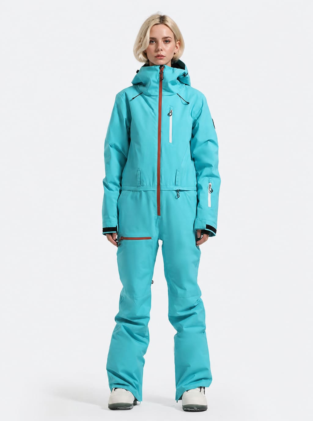 Women's Celeste Blue All-Weather Breathable Belted Hooded One-Piece Ski Suit