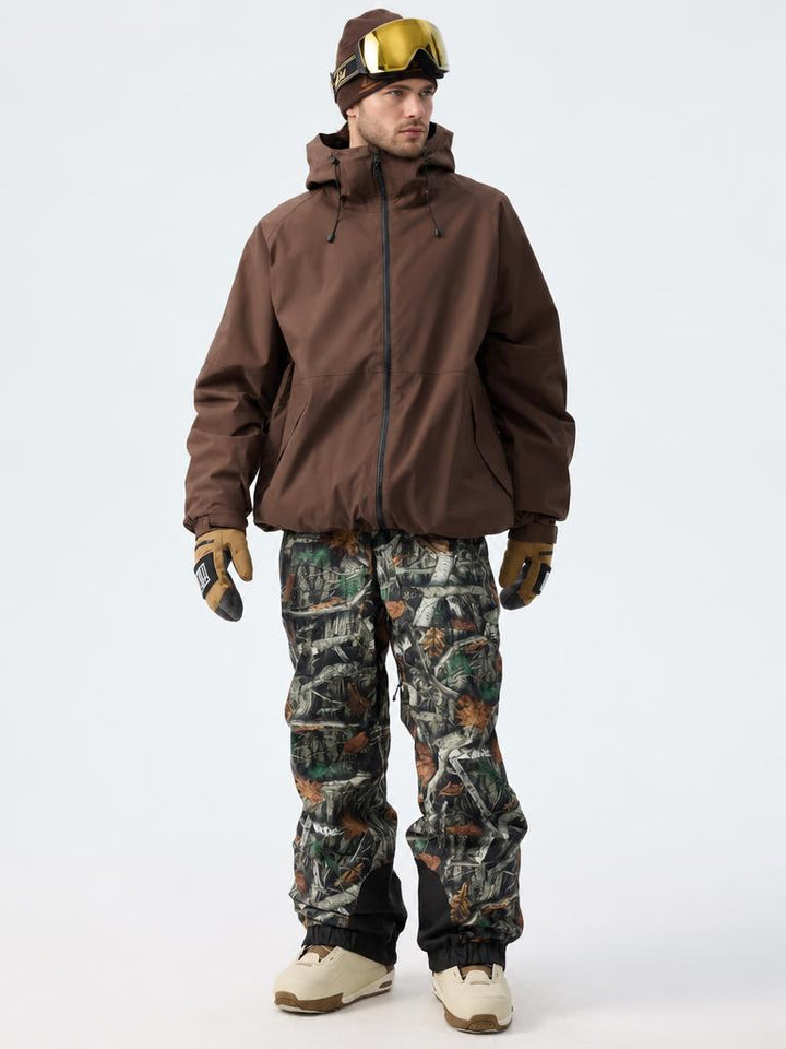 Men's Army Green Insulated Baggy Snow Pants With Detachable Suspenders