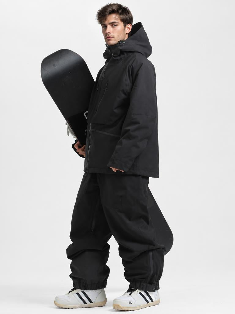 Men's Army Green Insulated Baggy Snow Pants With Detachable Suspenders