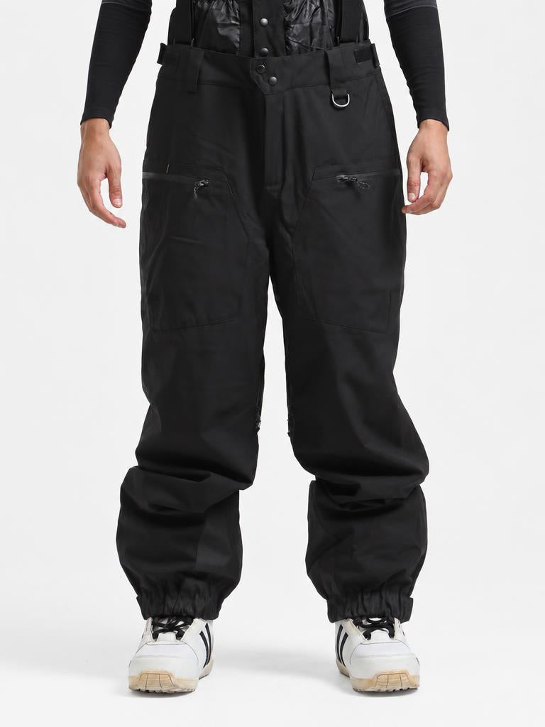 Men's Army Green Insulated Baggy Snow Pants With Detachable Suspenders