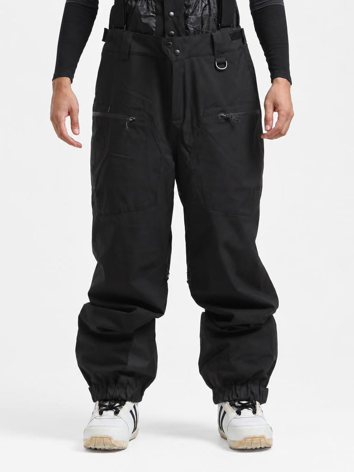 Men's Army Green Insulated Baggy Snow Pants With Detachable Suspenders