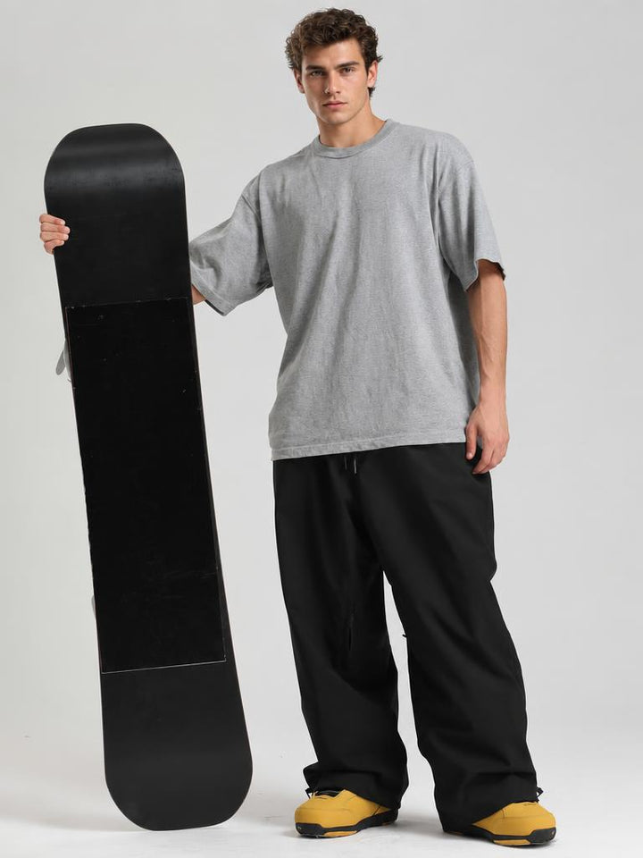 Men’s Black Baggy Drawstring Durable Snow Pants